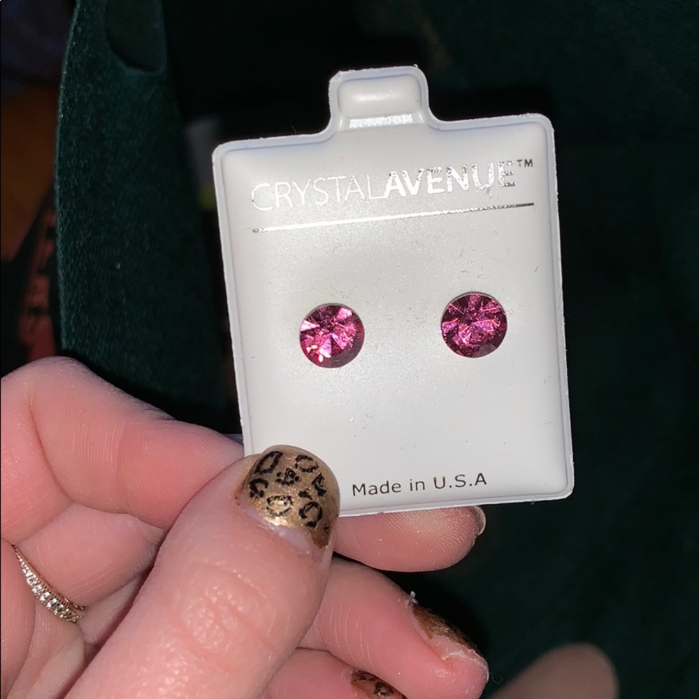 Pink sparkly studs “crystal avenue” earrings - Picture 3 of 4